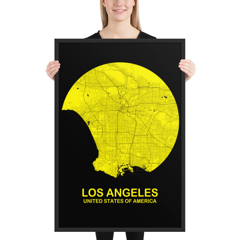 Los Angeles Circular Yellow Framed Map
