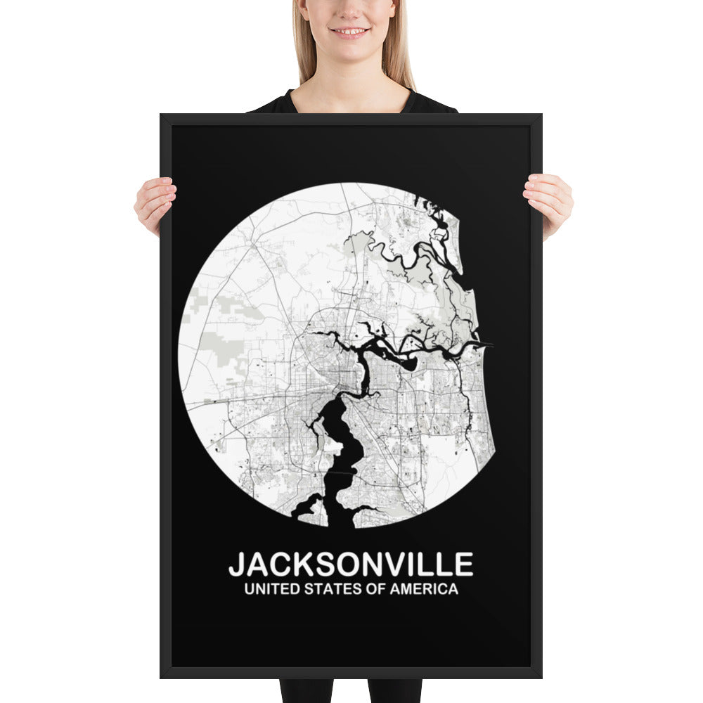 Jacksonville Circular White Framed Map