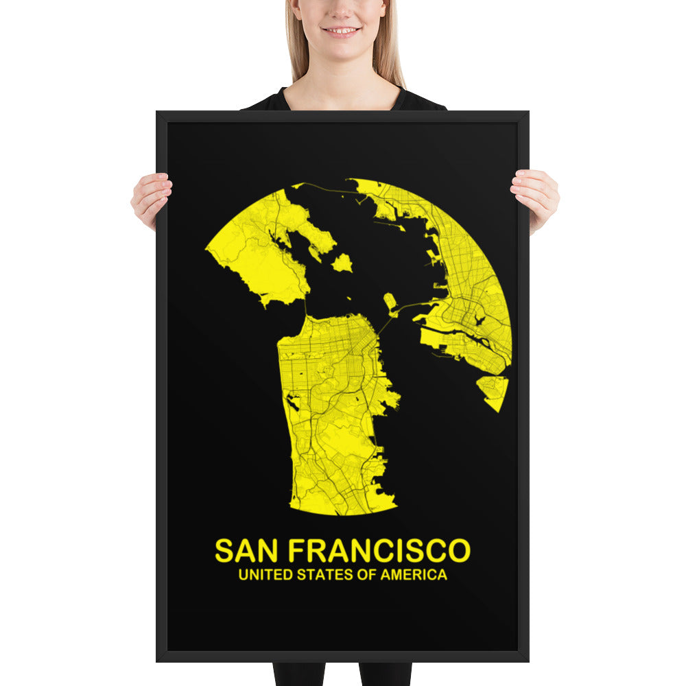 San Francisco Circular Yellow Framed Map