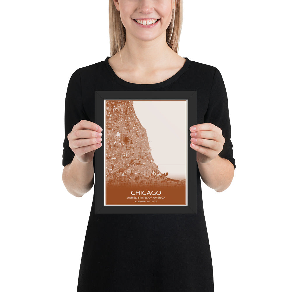 Chicago Brown and White Framed Map