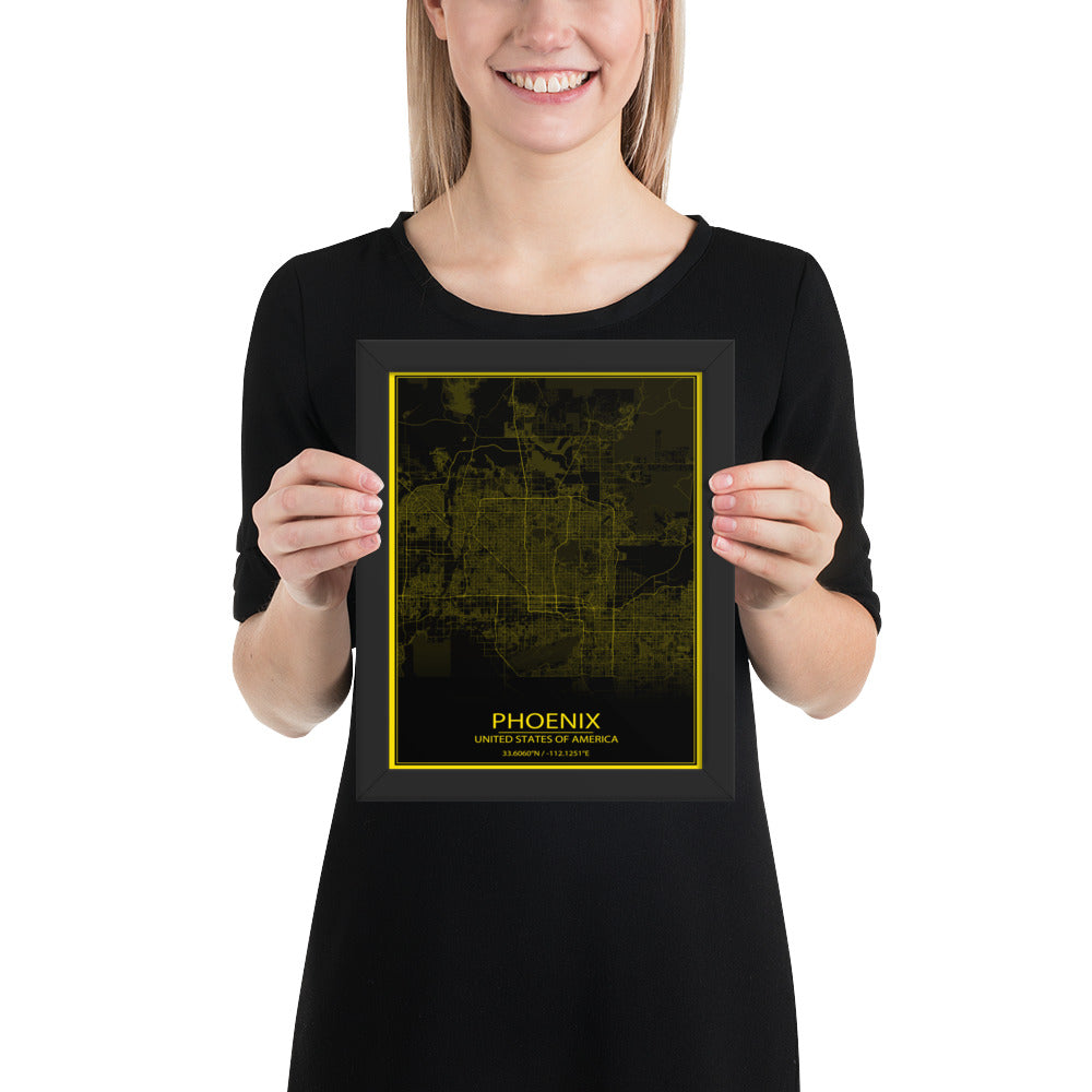 Phoenix Black and Yellow Framed Map