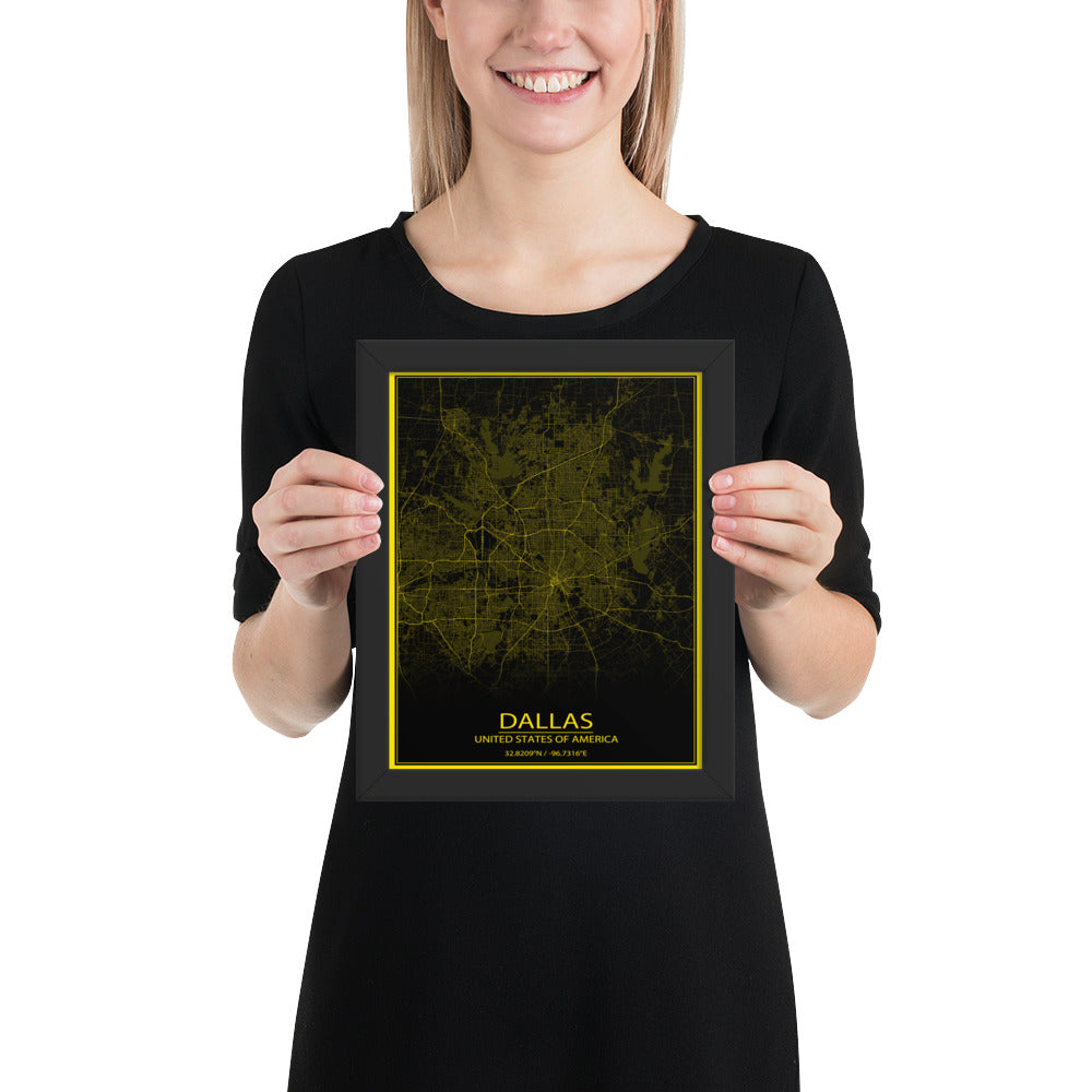 Dallas Black and Yellow Framed Map