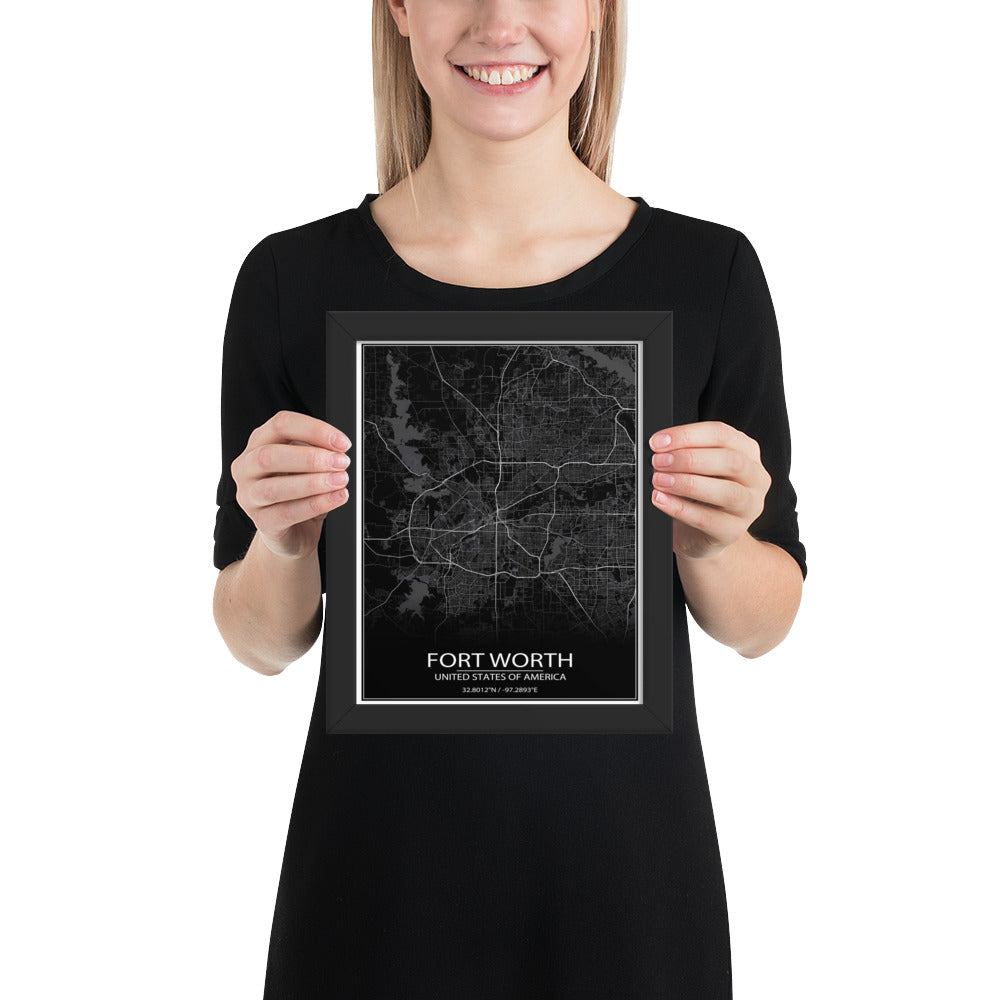 Fort Worth Black Framed Map