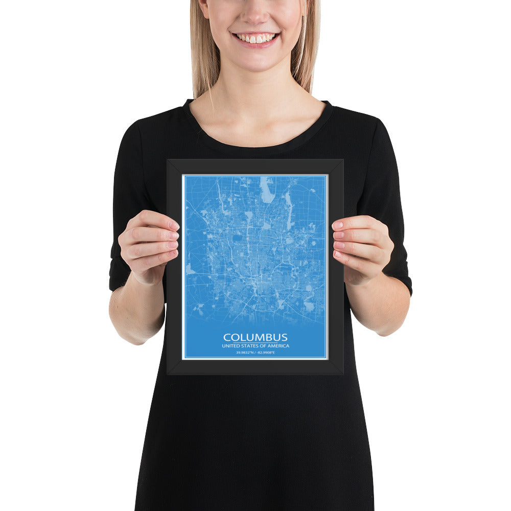 Columbus Blue and White Framed Map
