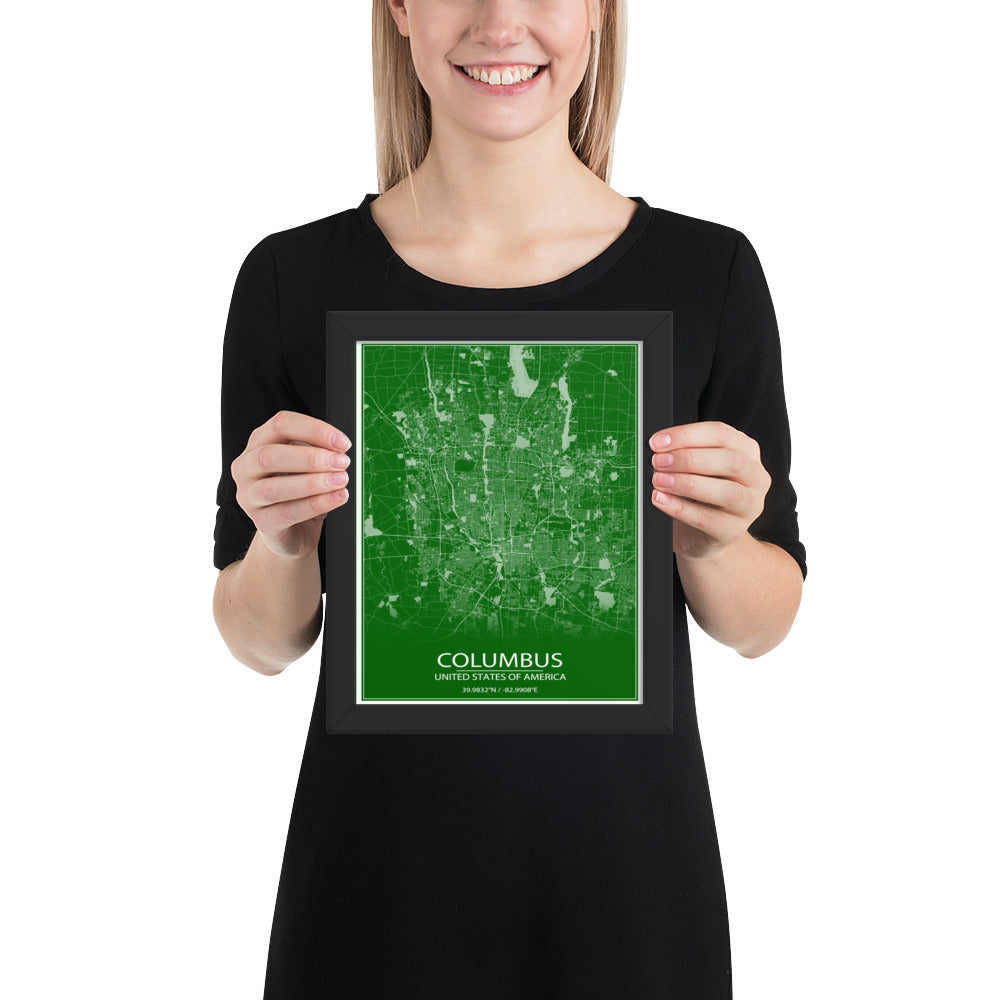 Columbus Green and White Framed Map