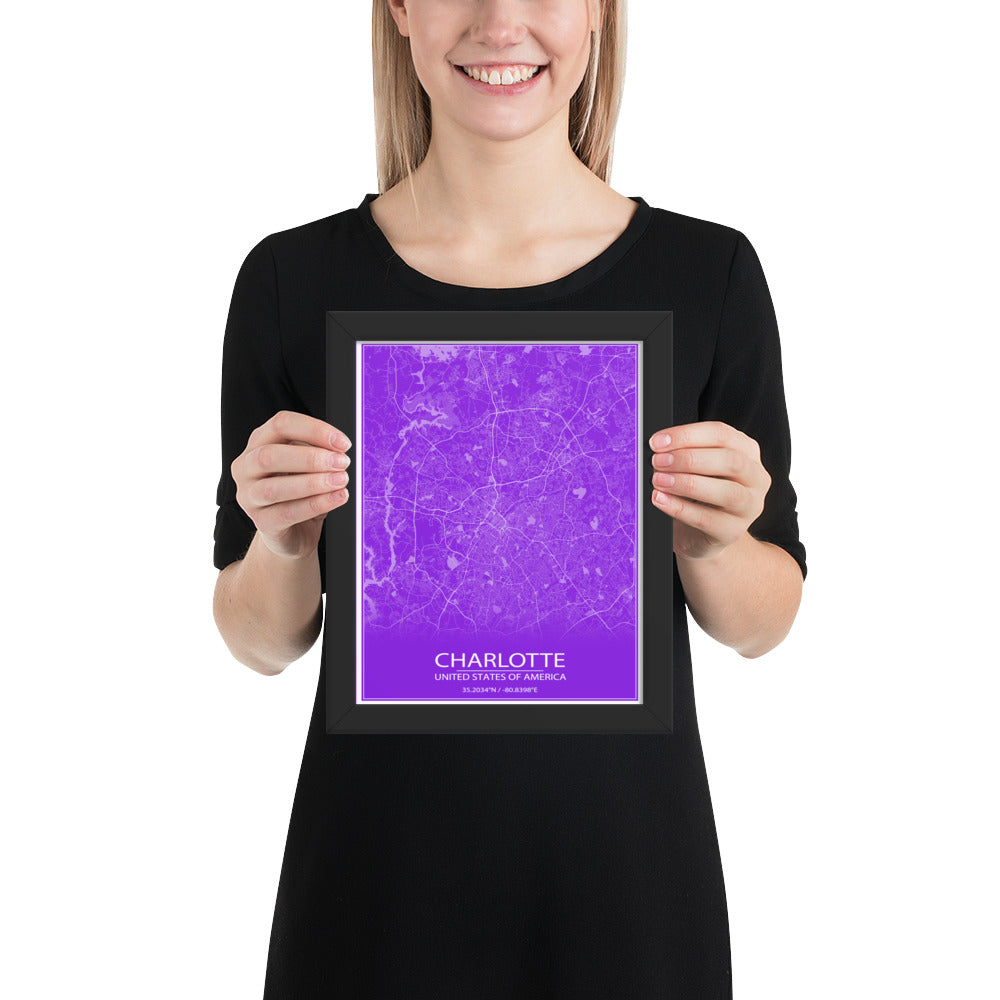 Charlotte Purple and White Framed Map