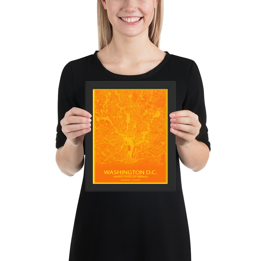 Washington, D.C. Orange and Yellow Framed Map