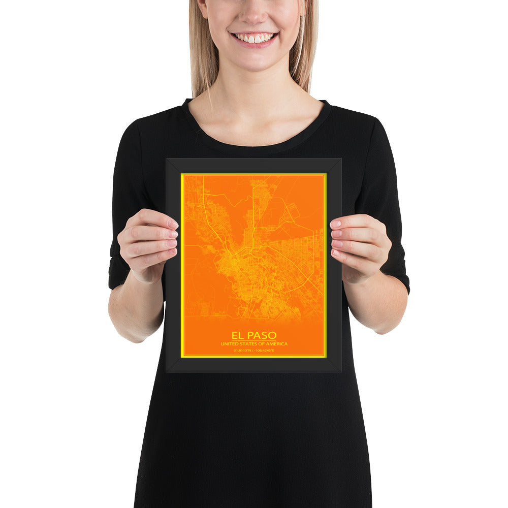 El Paso Orange and Yellow Framed Map