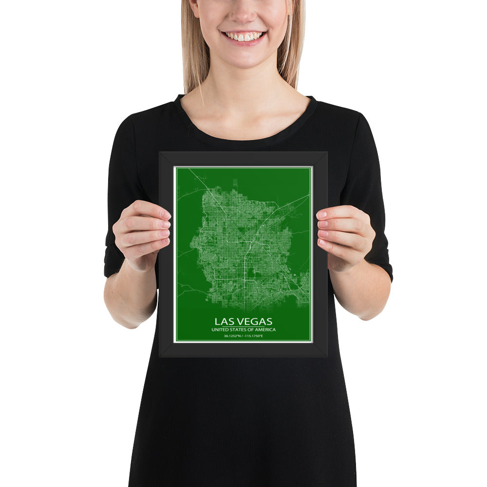 Las Vegas Green and White Framed Map