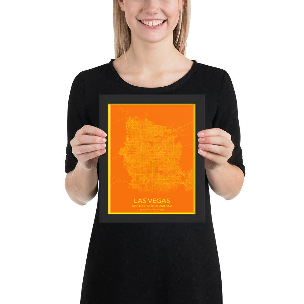 Las Vegas Orange and Yellow Framed Map