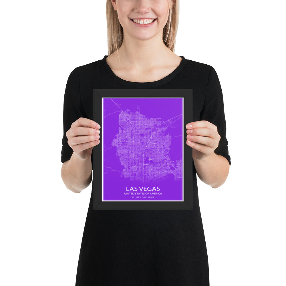 Las Vegas Purple and White Framed Map