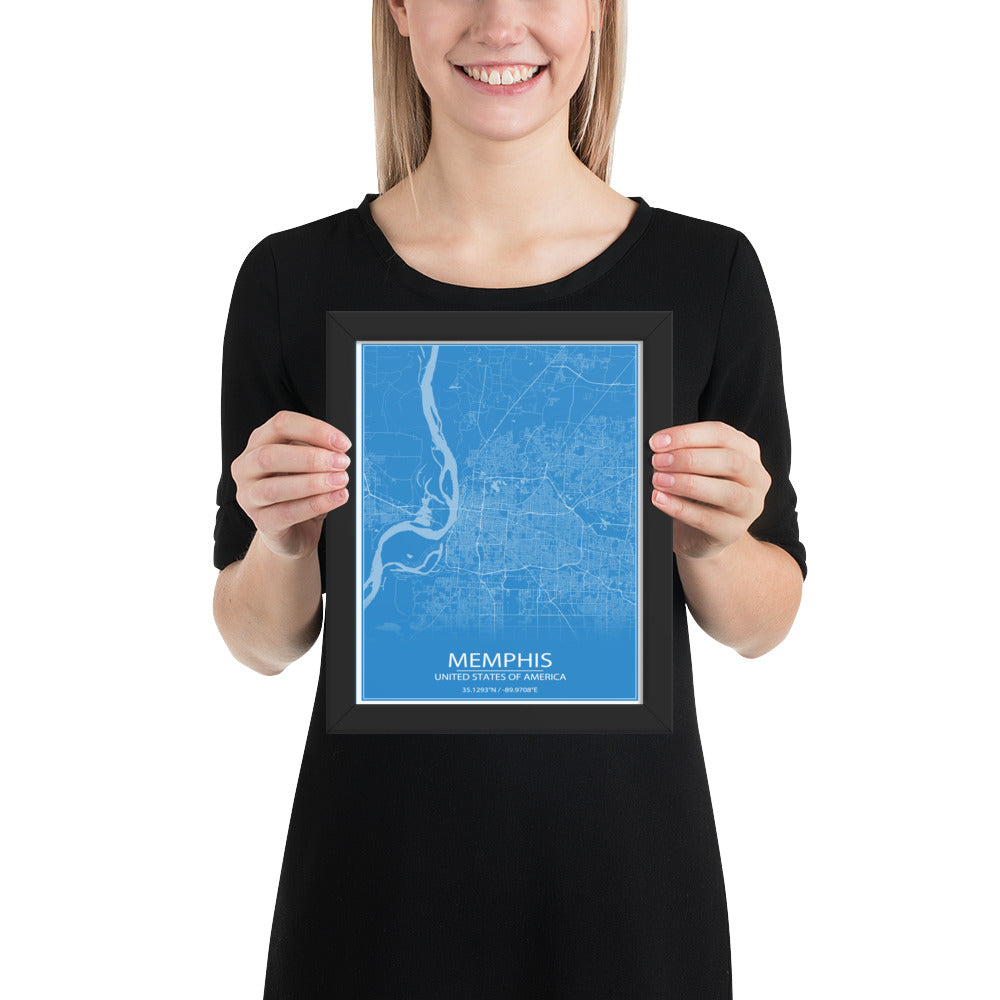 Memphis Blue and White Framed Map