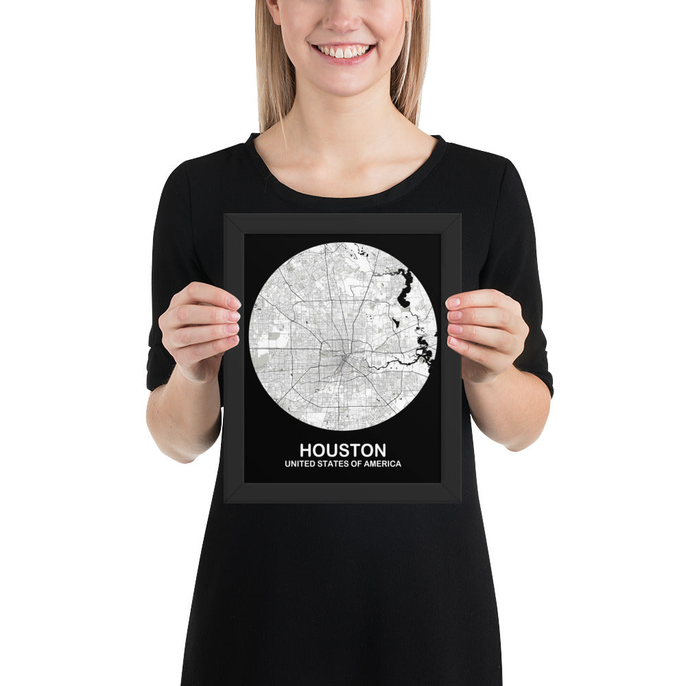 Houston Circular White Framed Map
