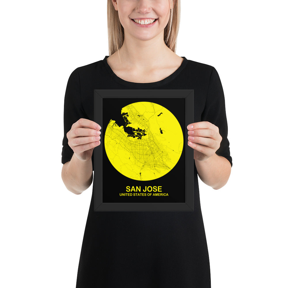 San Jose Circular Yellow Framed Map