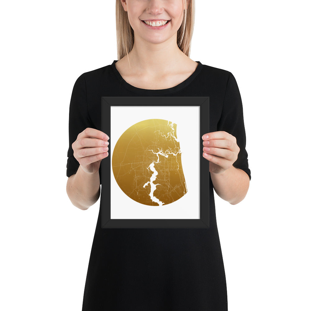 Jacksonville Gold on White Framed Map