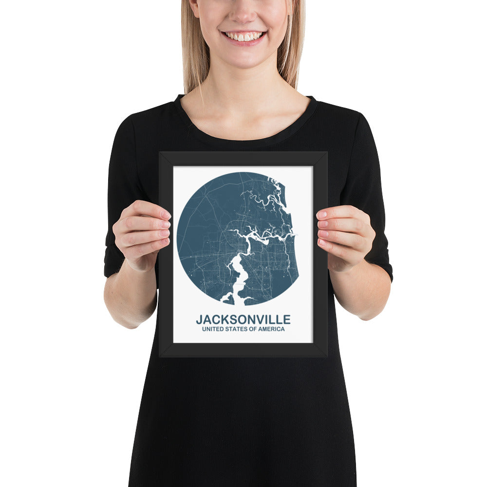 Jacksonville Circular Blue Framed Map