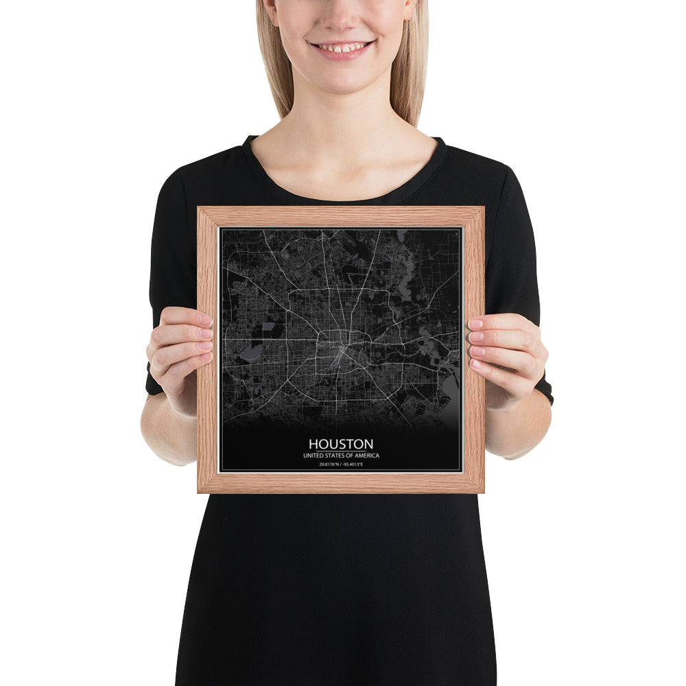 Houston Black Framed Map