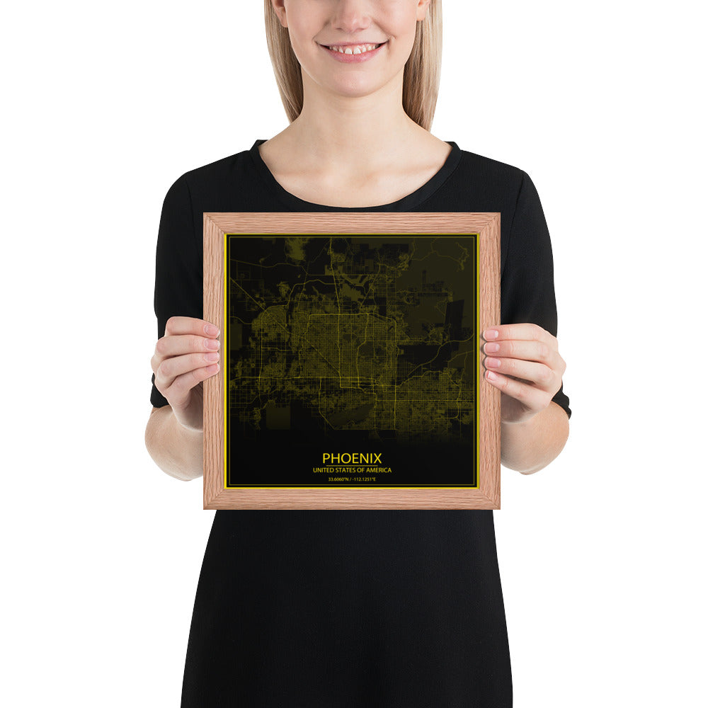 Phoenix Black and Yellow Framed Map
