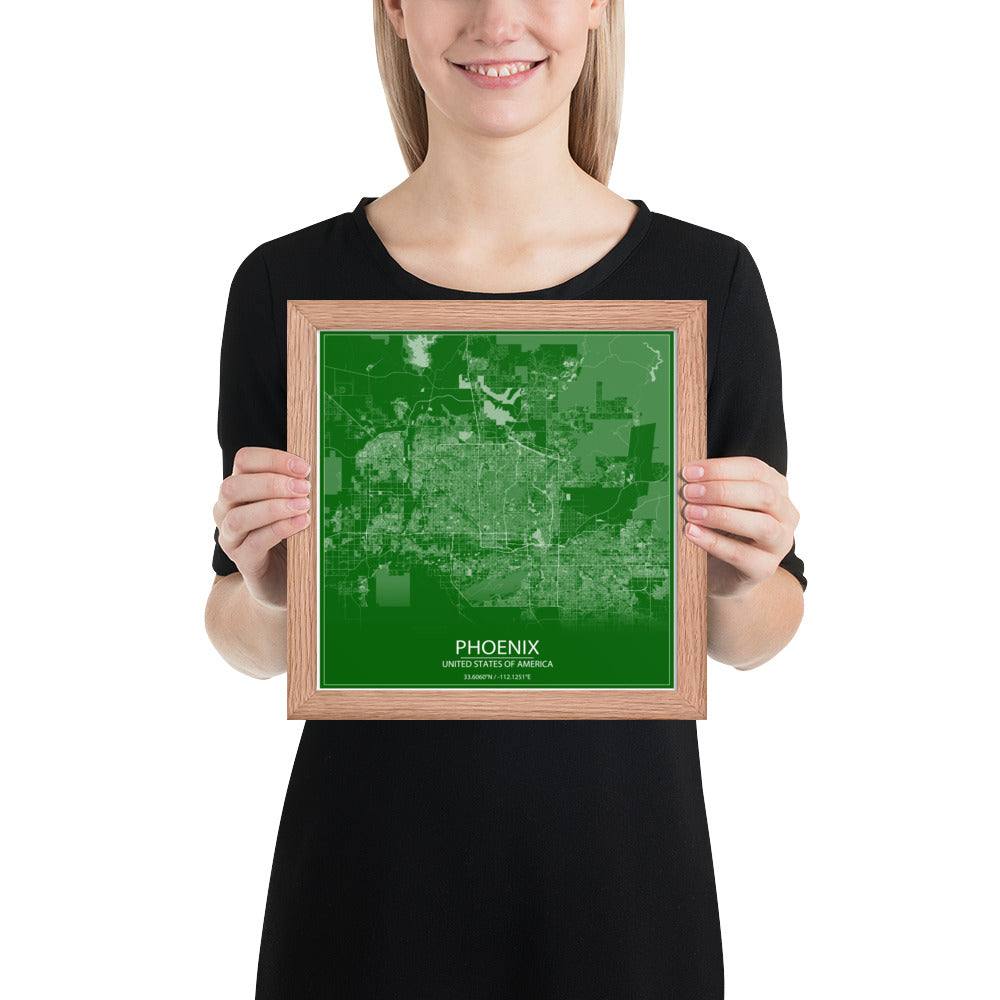 Phoenix Green and White Framed Map