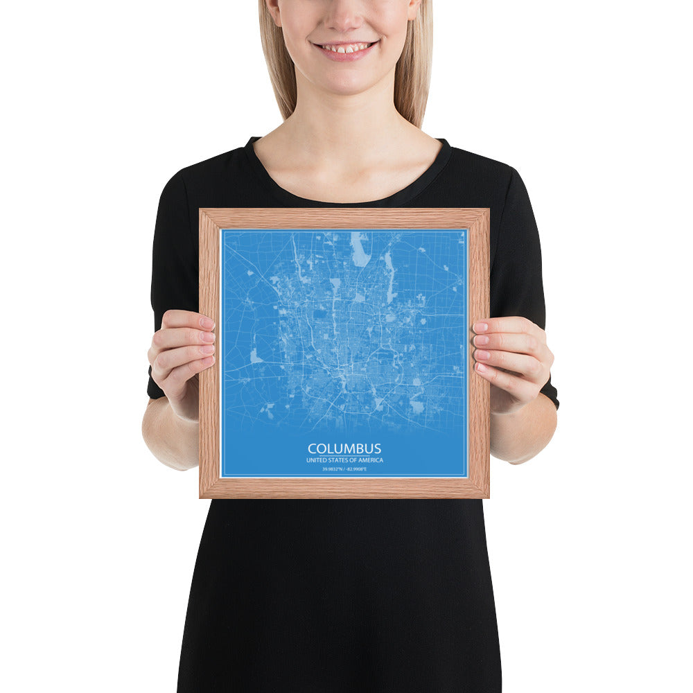 Columbus Blue and White Framed Map