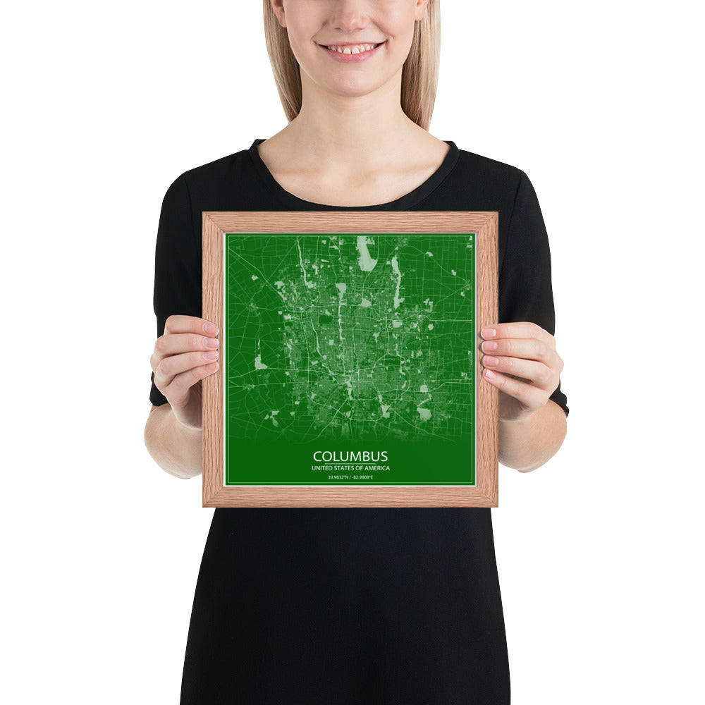 Columbus Green and White Framed Map