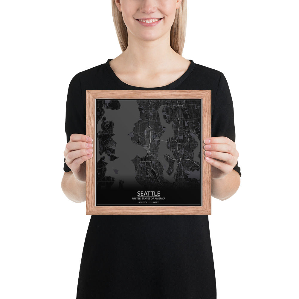 Seattle Black Framed Map