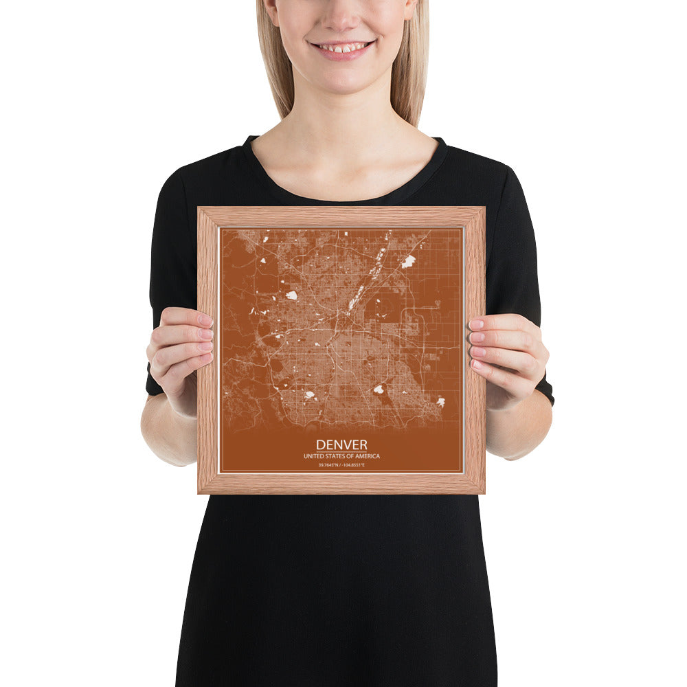 Denver Brown and White Framed Map