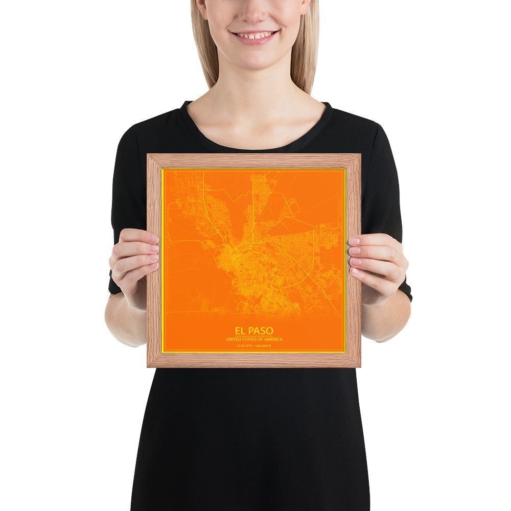 El Paso Orange and Yellow Framed Map