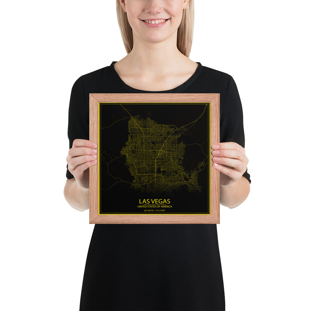 Las Vegas Black and Yellow Framed Map