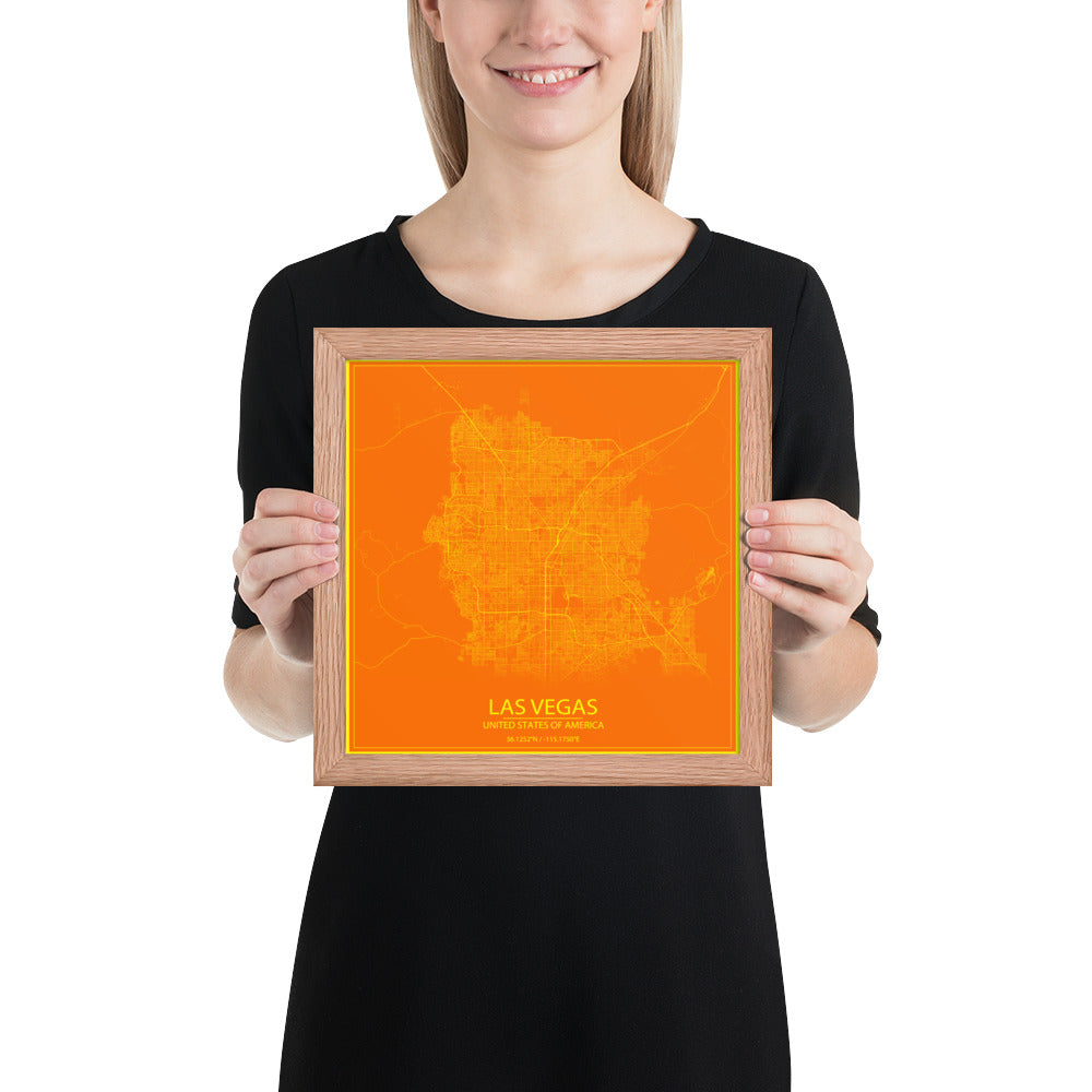 Las Vegas Orange and Yellow Framed Map