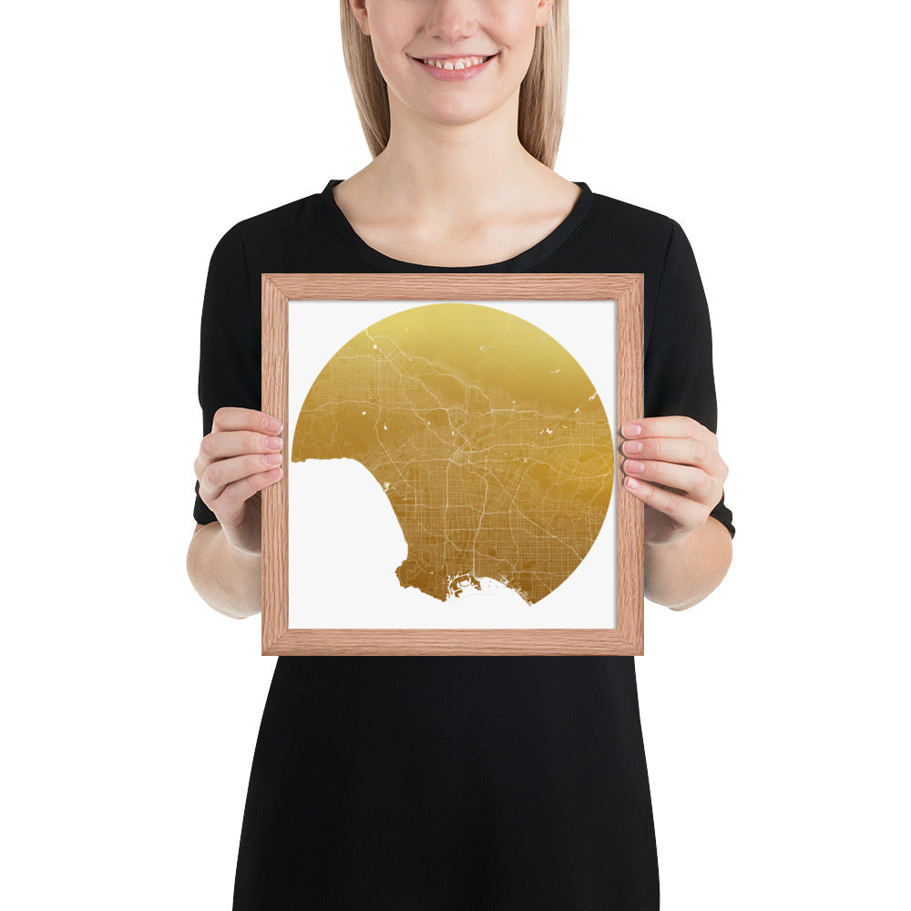 Los Angeles Gold on White Framed Map