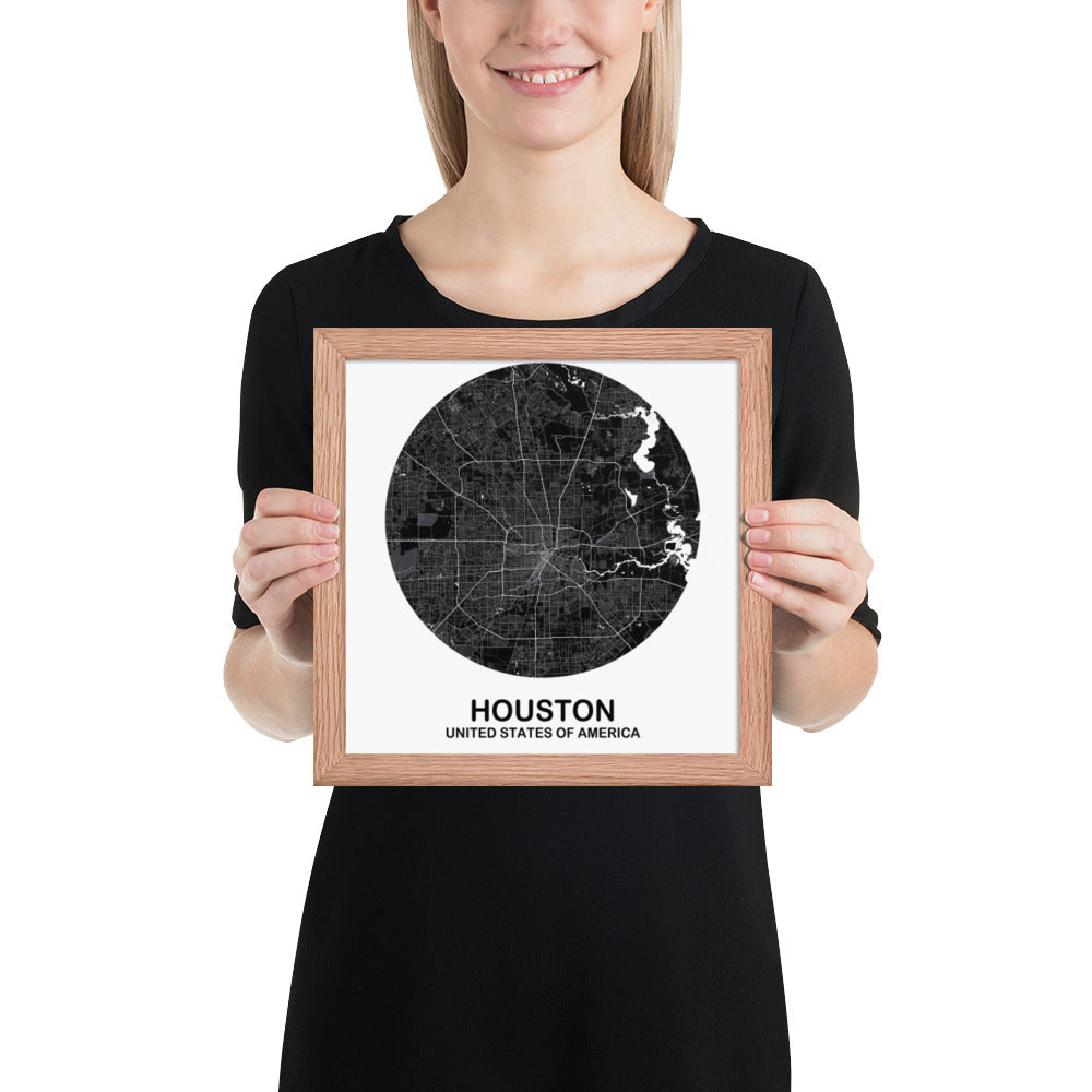 Houston Circular Black Framed Map