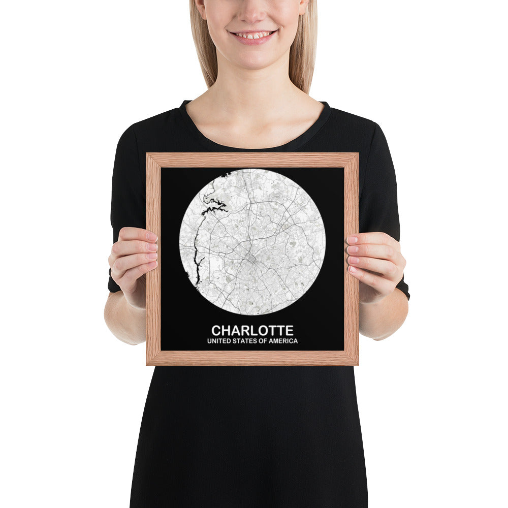 Charlotte Circular White Framed Map