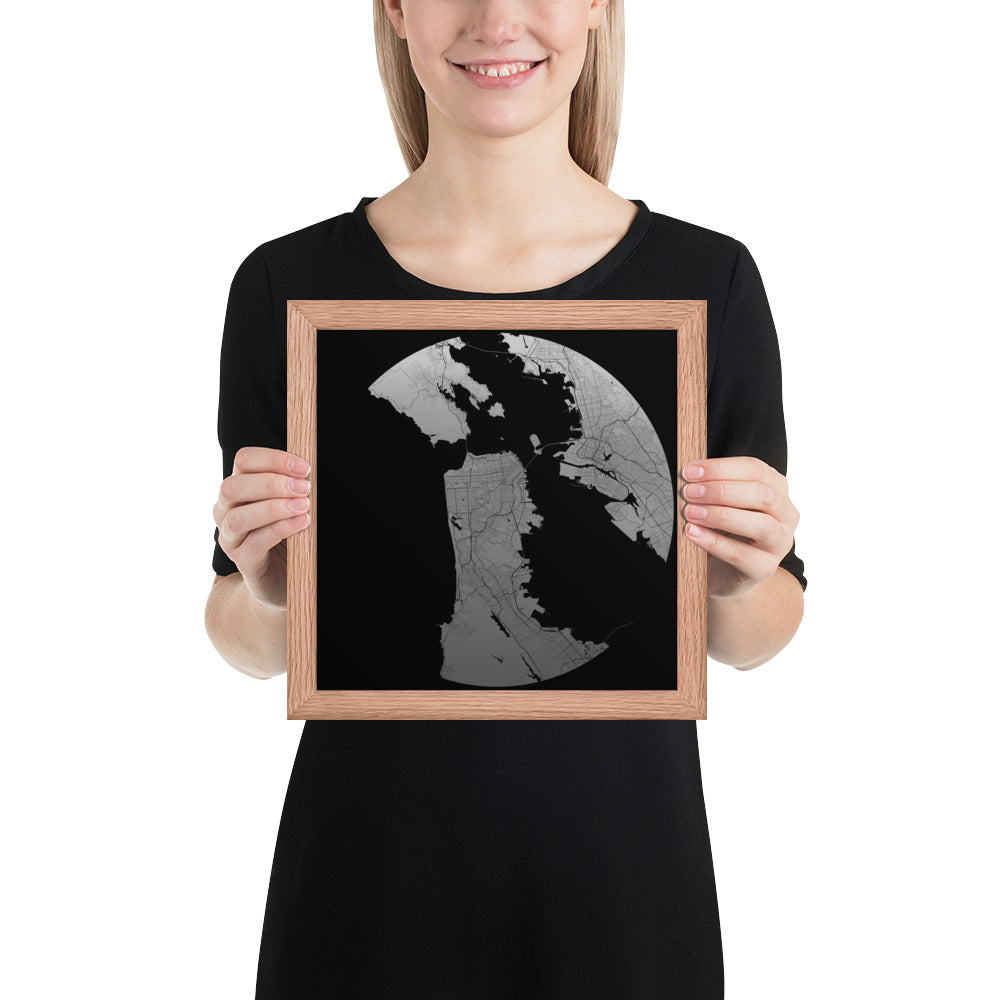 San Francisco Silver on Black Framed Map
