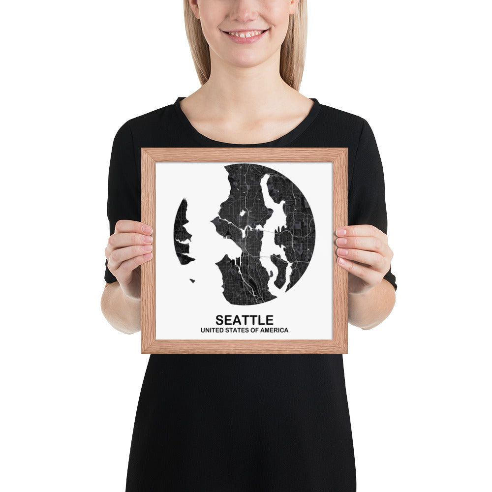 Seattle Circular Black Framed Map