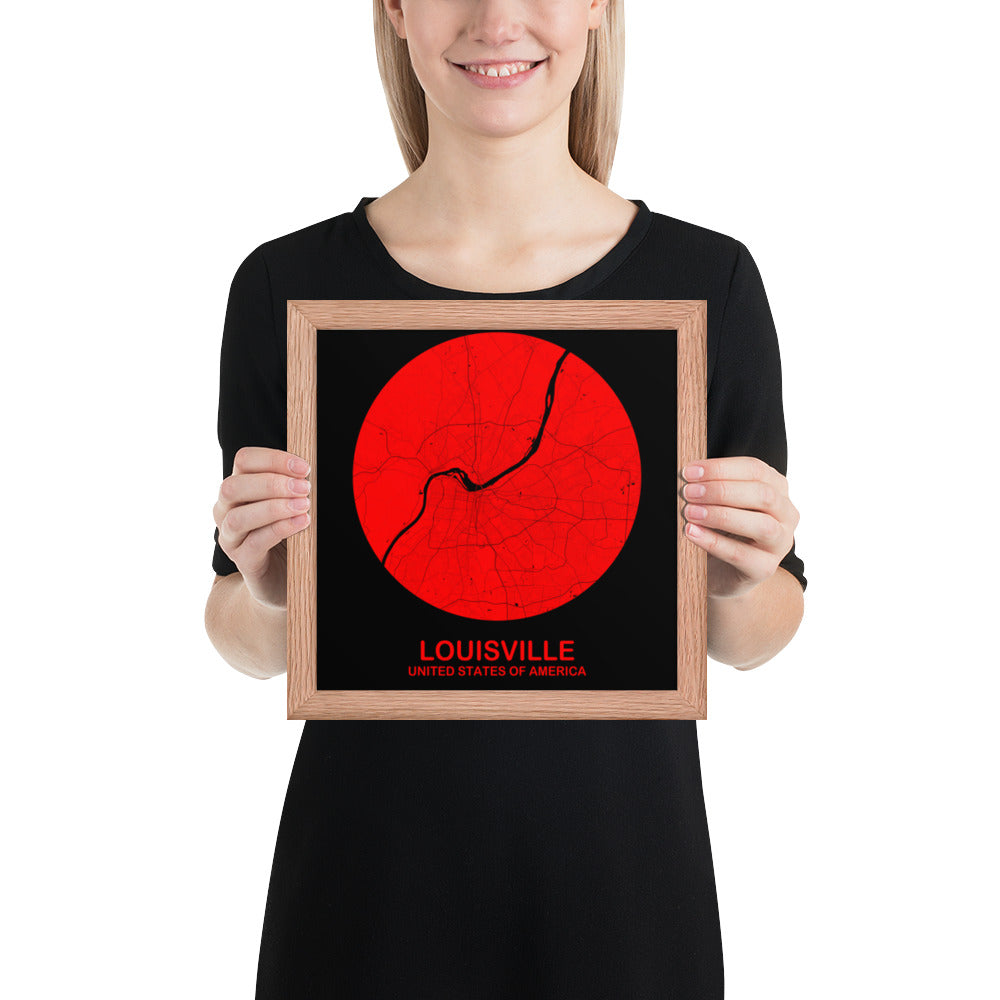 Louisville Circular Red Framed Map