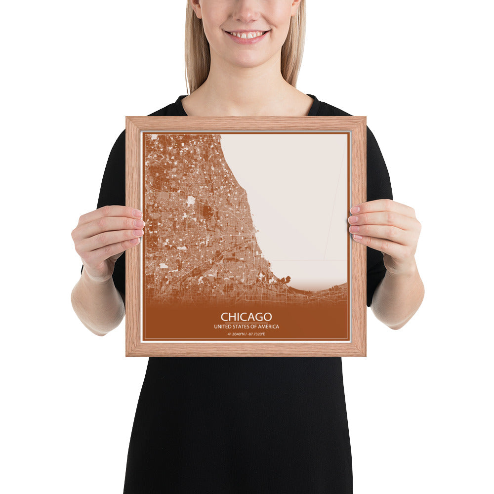 Chicago Brown and White Framed Map