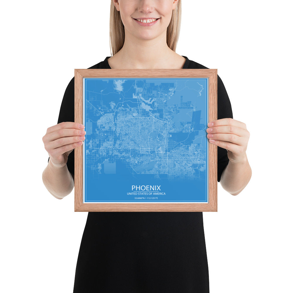 Phoenix Blue and White Framed Map