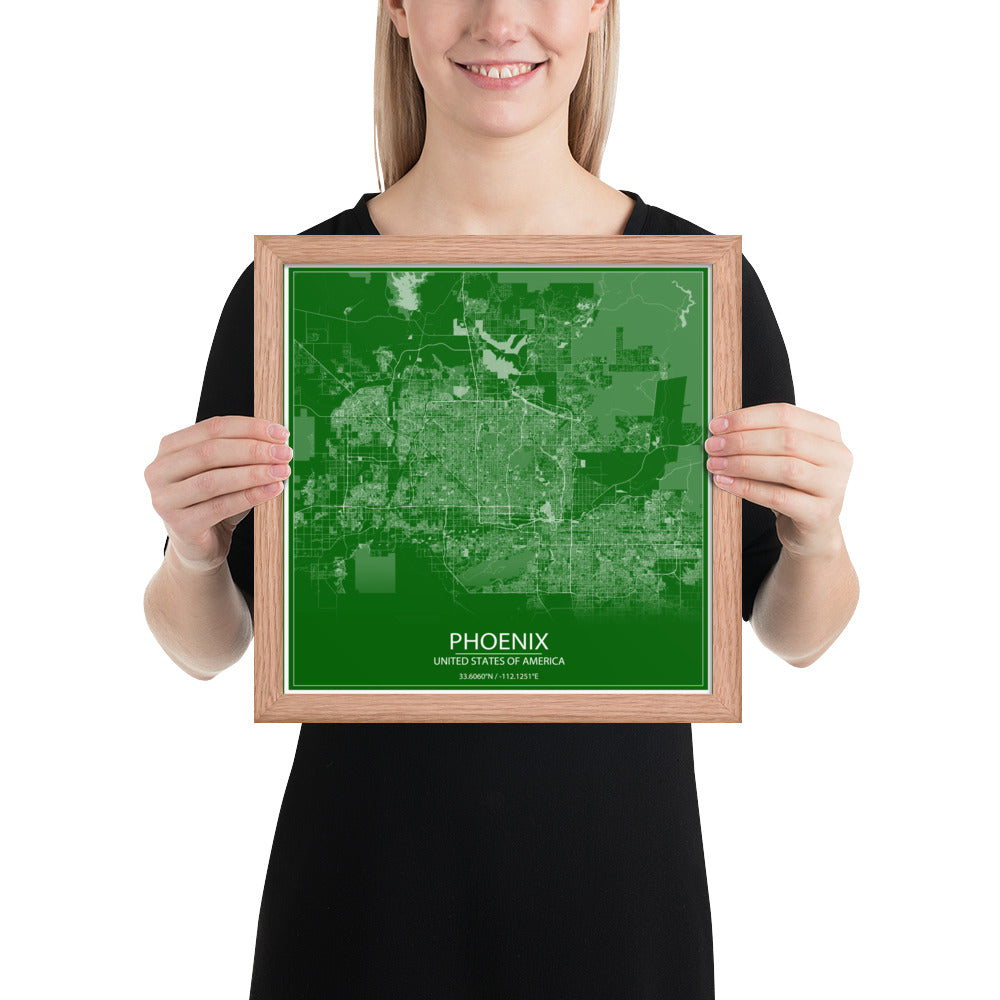 Phoenix Green and White Framed Map