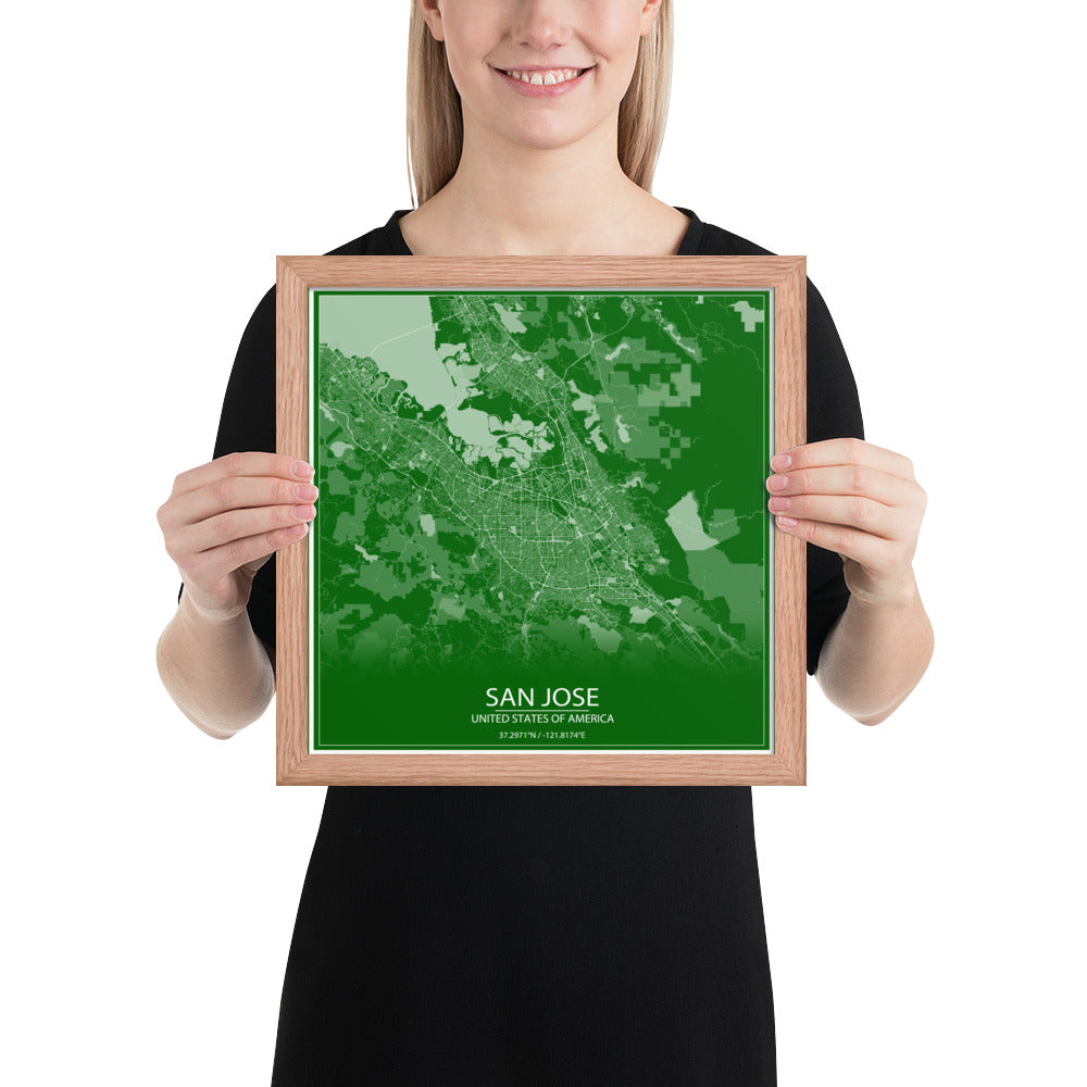 San Jose Green and White Framed Map