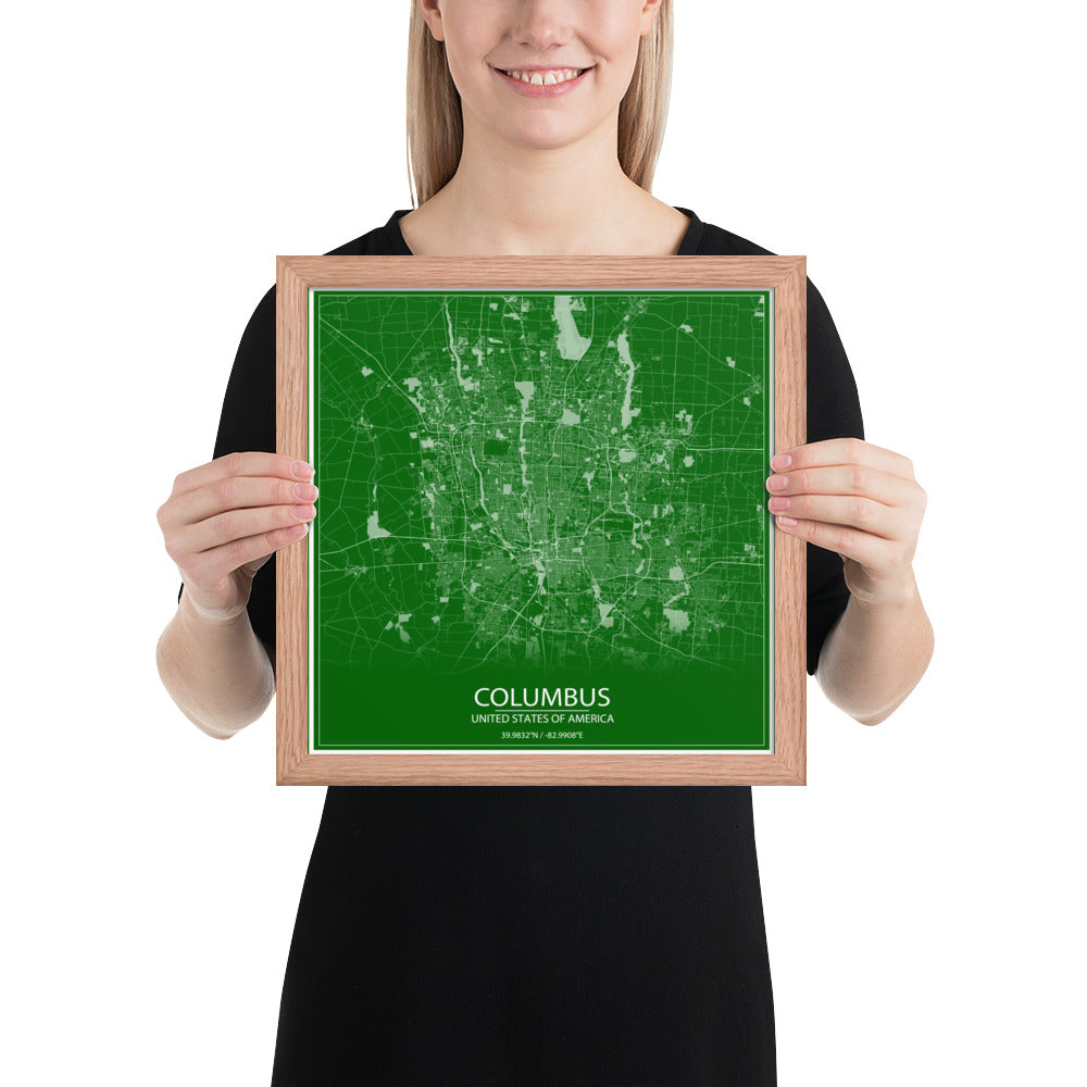 Columbus Green and White Framed Map