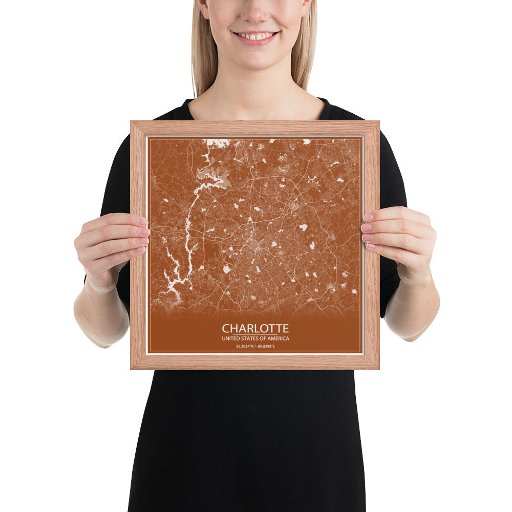 Charlotte Brown and White Framed Map
