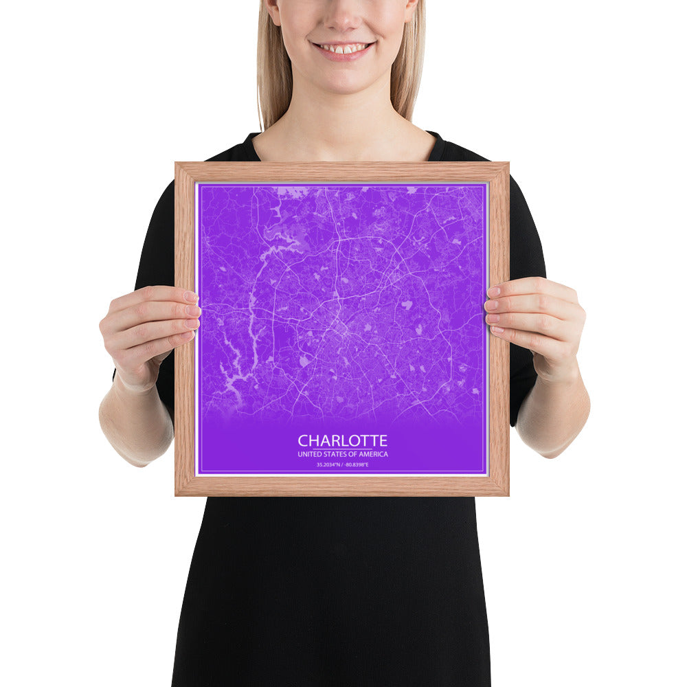 Charlotte Purple and White Framed Map