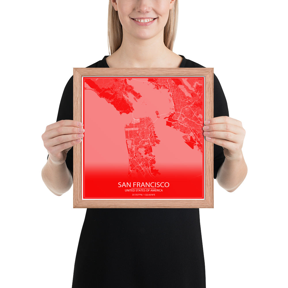 San Francisco Red and White Framed Map
