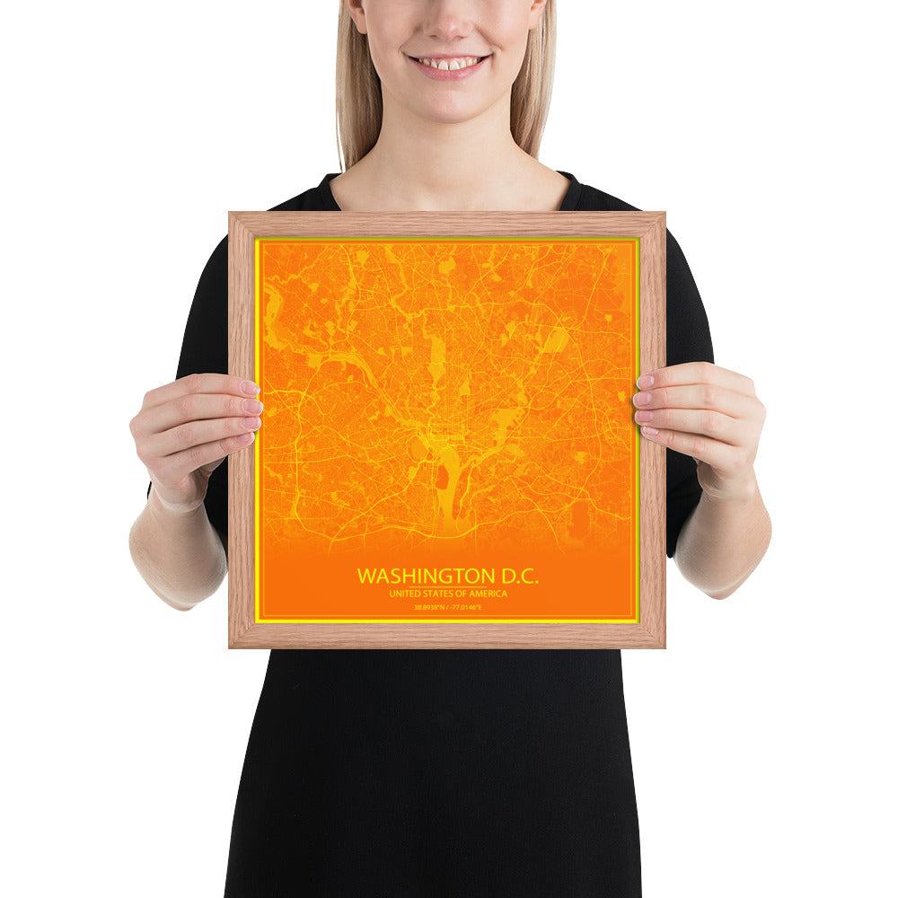 Washington, D.C. Orange and Yellow Framed Map