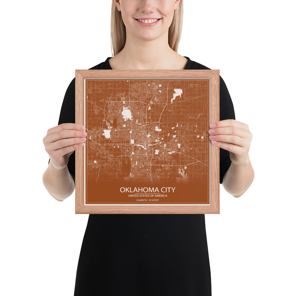 Oklahoma City Brown and White Framed Map