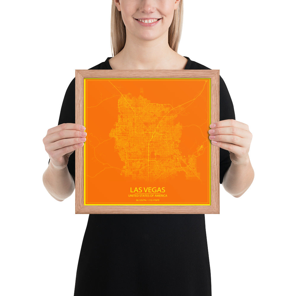 Las Vegas Orange and Yellow Framed Map