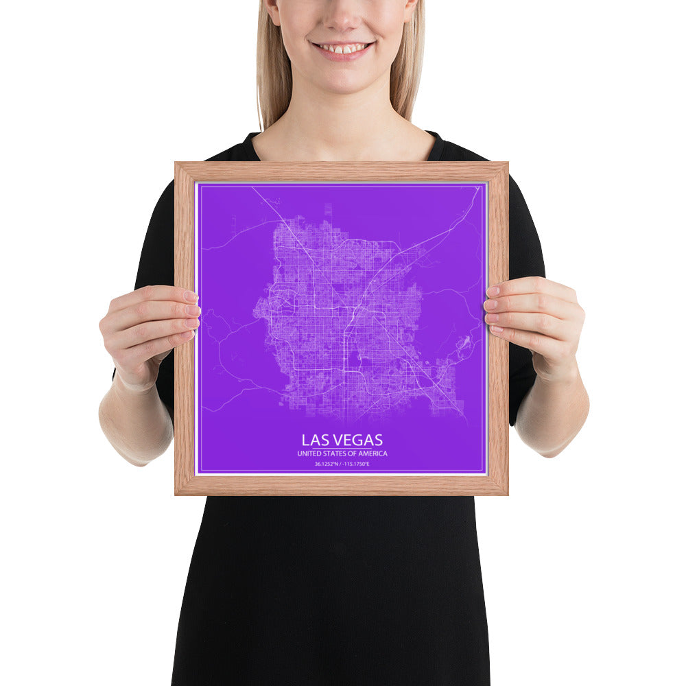 Las Vegas Purple and White Framed Map