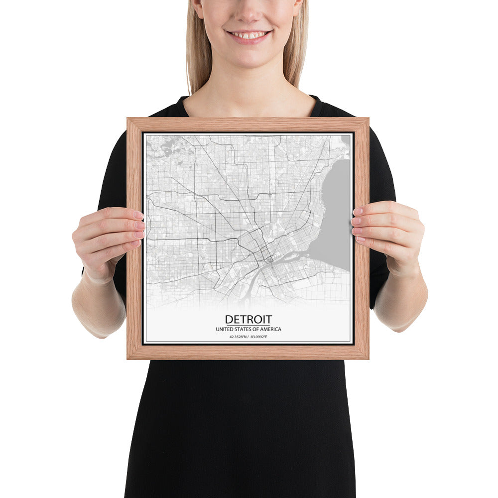 Detroit White Framed Map