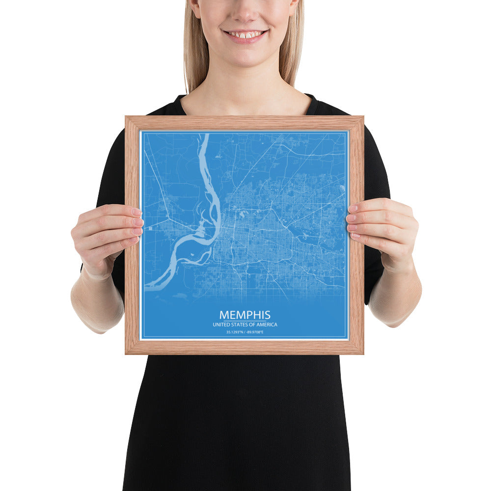 Memphis Blue and White Framed Map